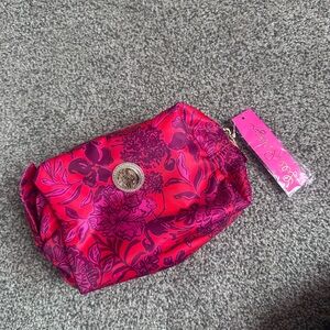 Lilly Pulitzer Hot Pink & Magenta Floral Cosmetic Pouch with Silver Medallion